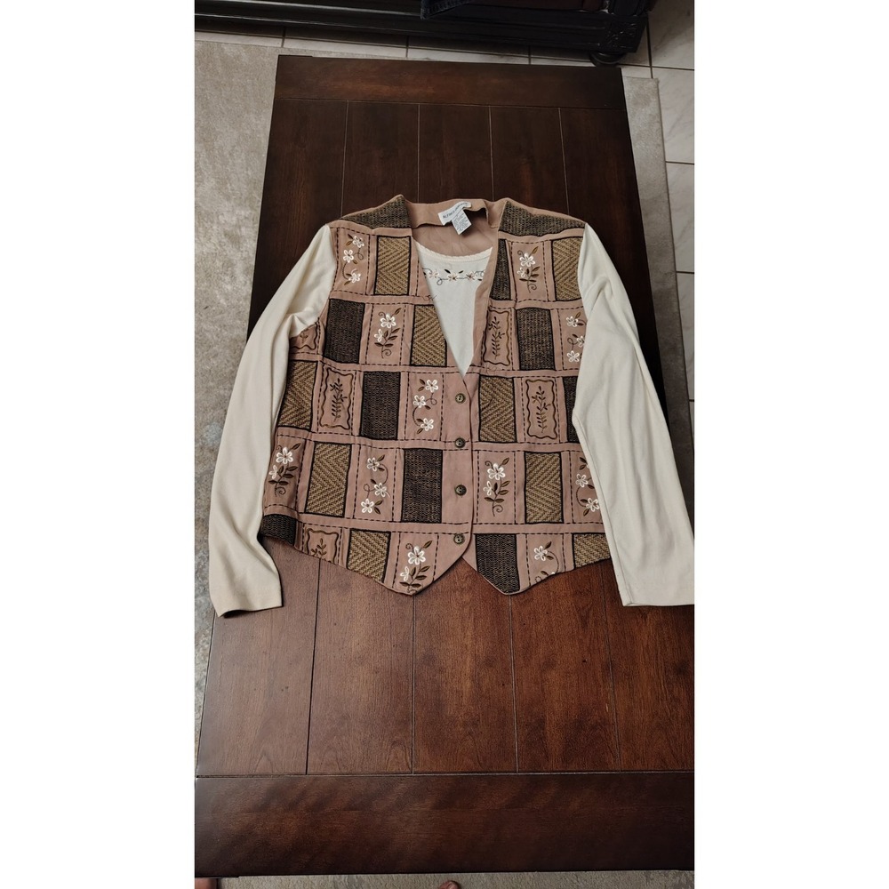 Alfred‎ Dunner Tan Brown Open Front Vest With T-shirs Small
